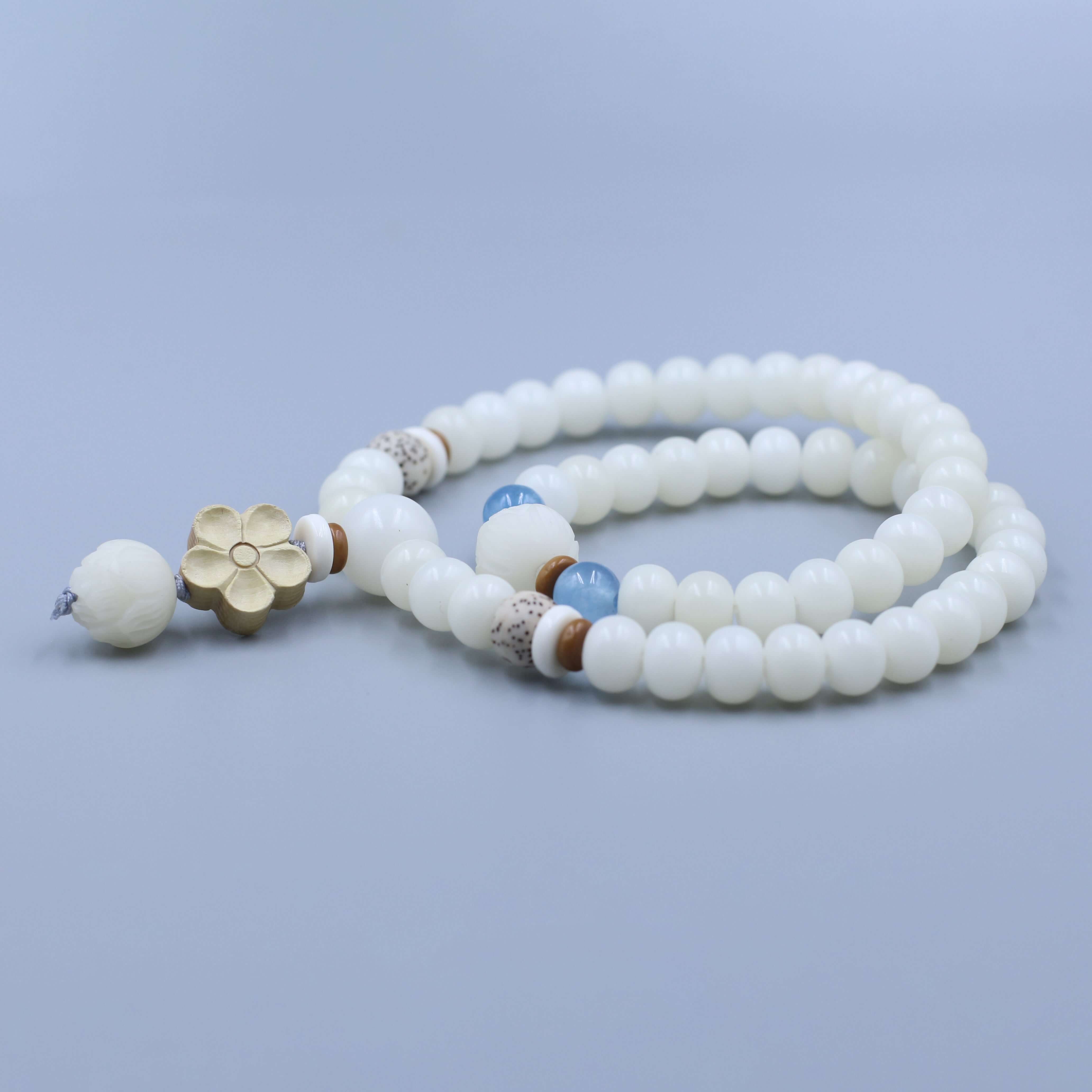 White Bodhi Double-Circle Lotus Bracelet-Health & Wisdom