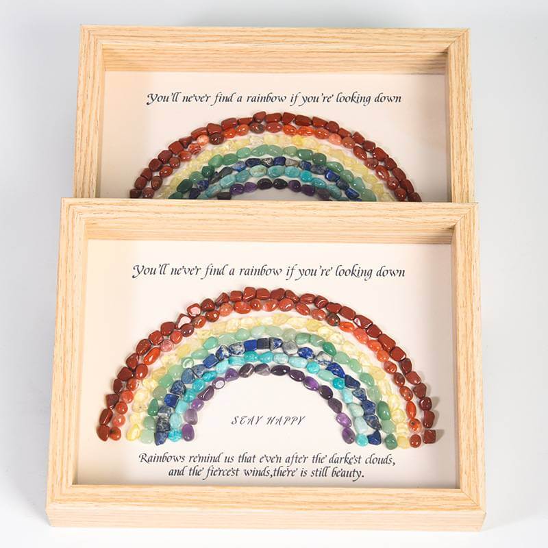 Rainbow Crystal Decorative Picture Frame with colorful crystal rainbow design in wooden frame, inspiring quote about seeing rainbows