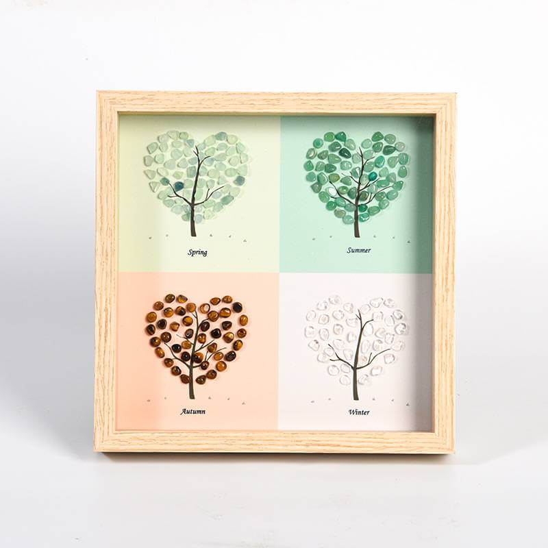 Four Seasons Tree Crystal Decorative Picture Frame with natural crystal stones representing spring, summer, autumn, and winter