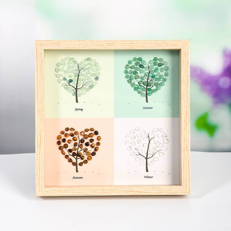 Four Seasons Tree Crystal Decorative Picture Frame with natural crystal stones representing spring, summer, autumn, and winter