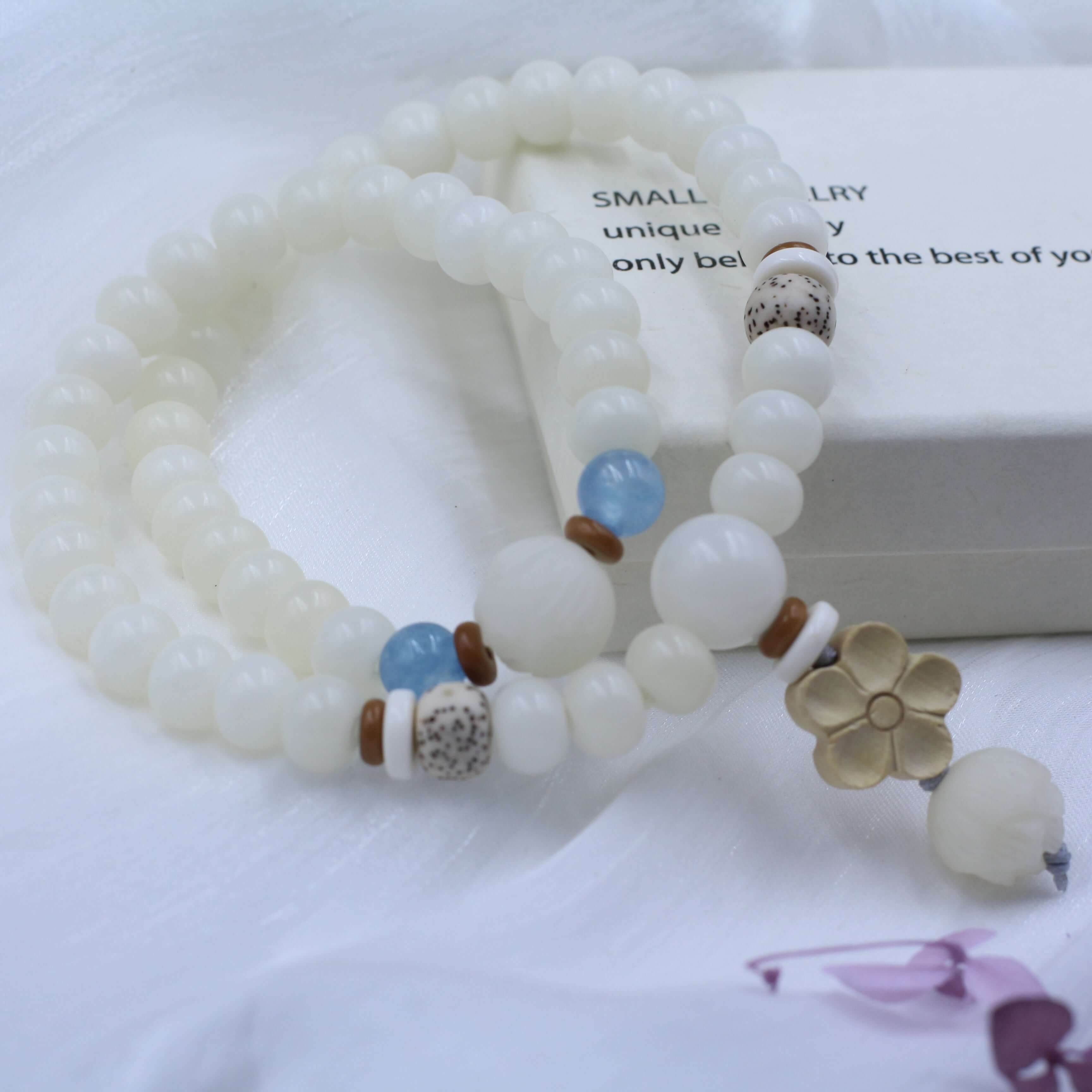 White Bodhi Double-Circle Lotus Bracelet-Health & Wisdom