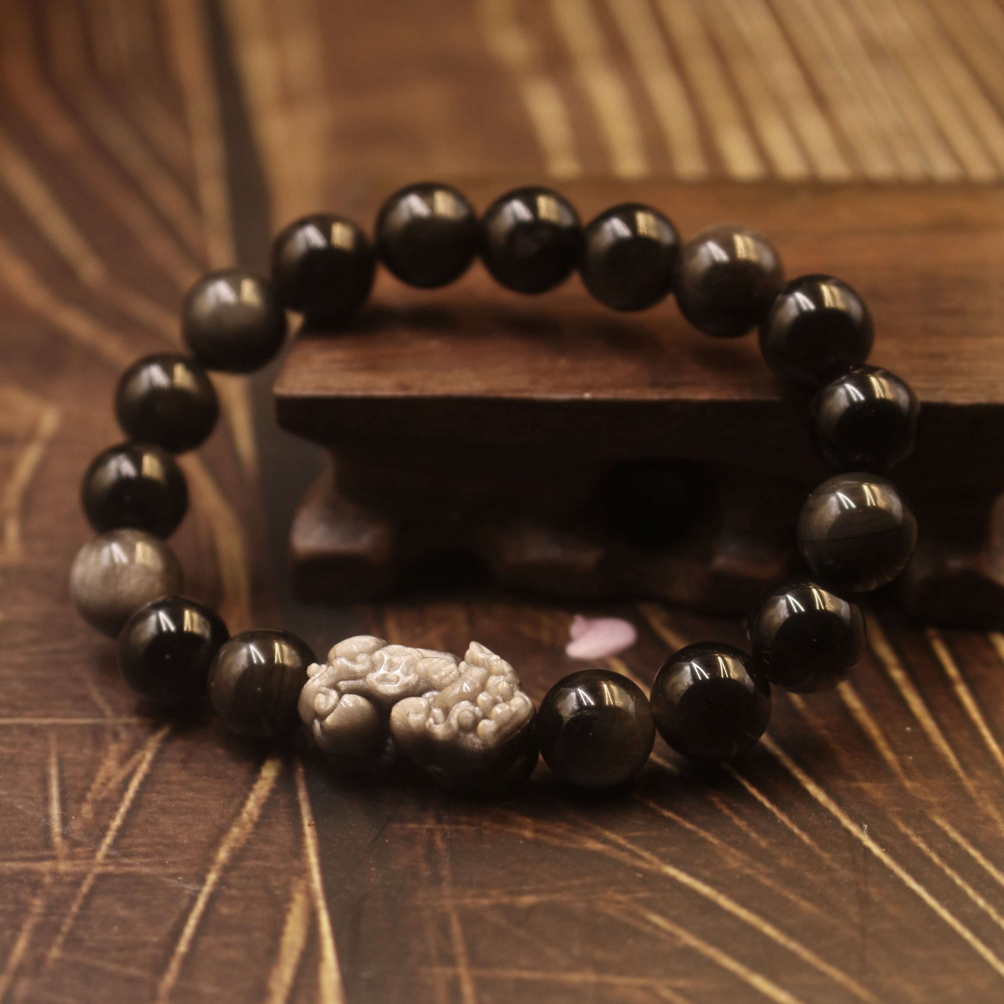 Silver Obsidian Pixiu Bracelet-Wealth