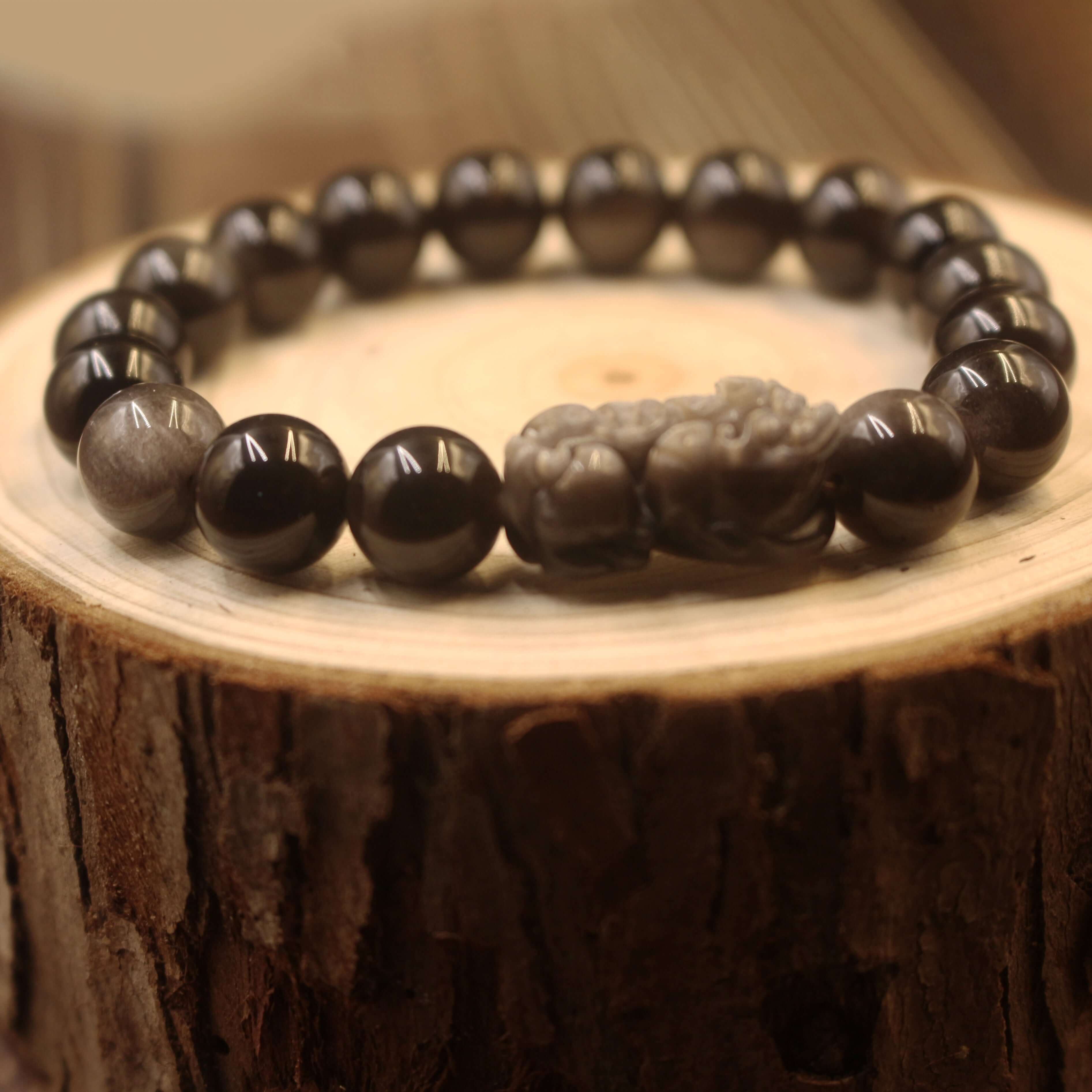 Silver Obsidian Pixiu Bracelet-Wealth