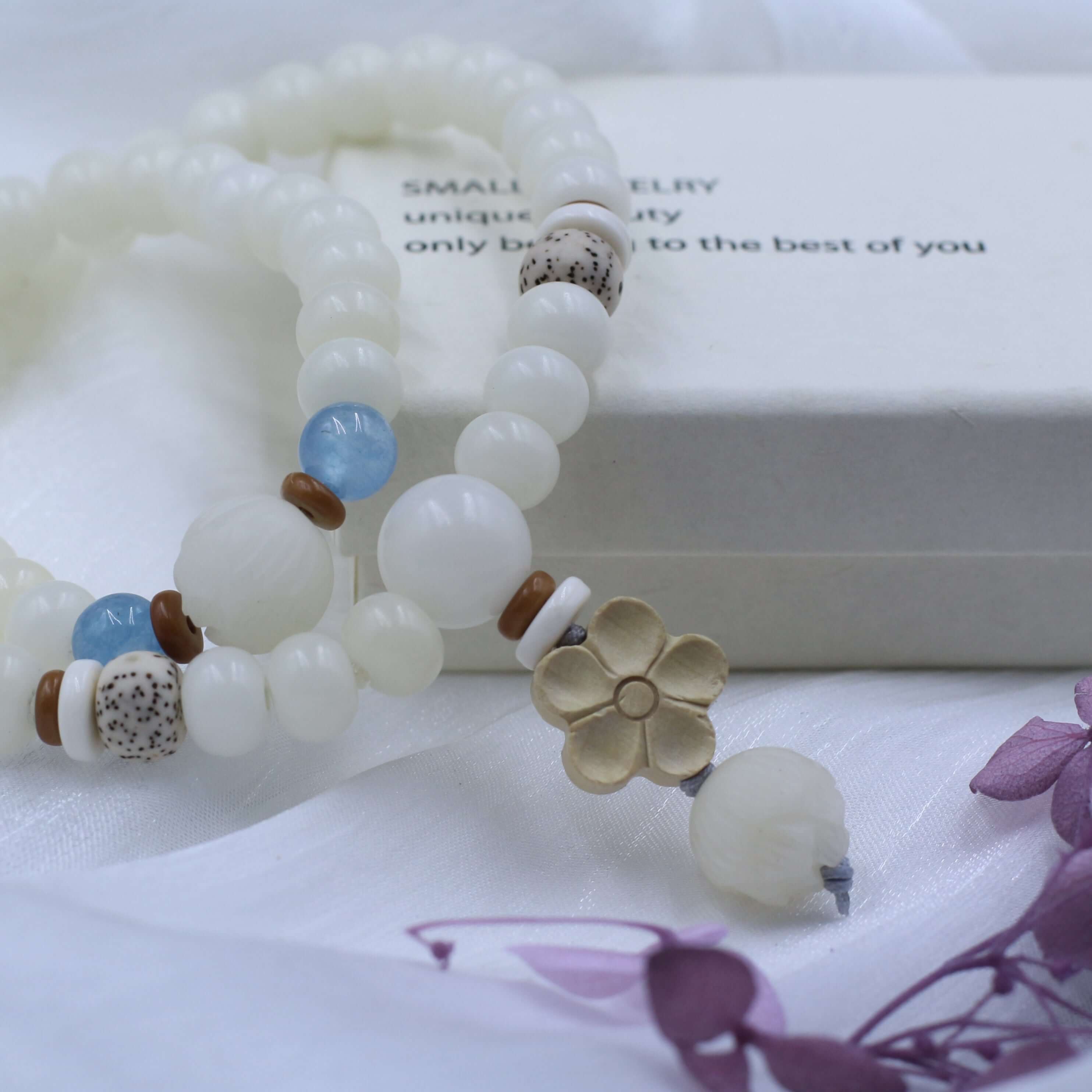 White Bodhi Double-Circle Lotus Bracelet-Health & Wisdom