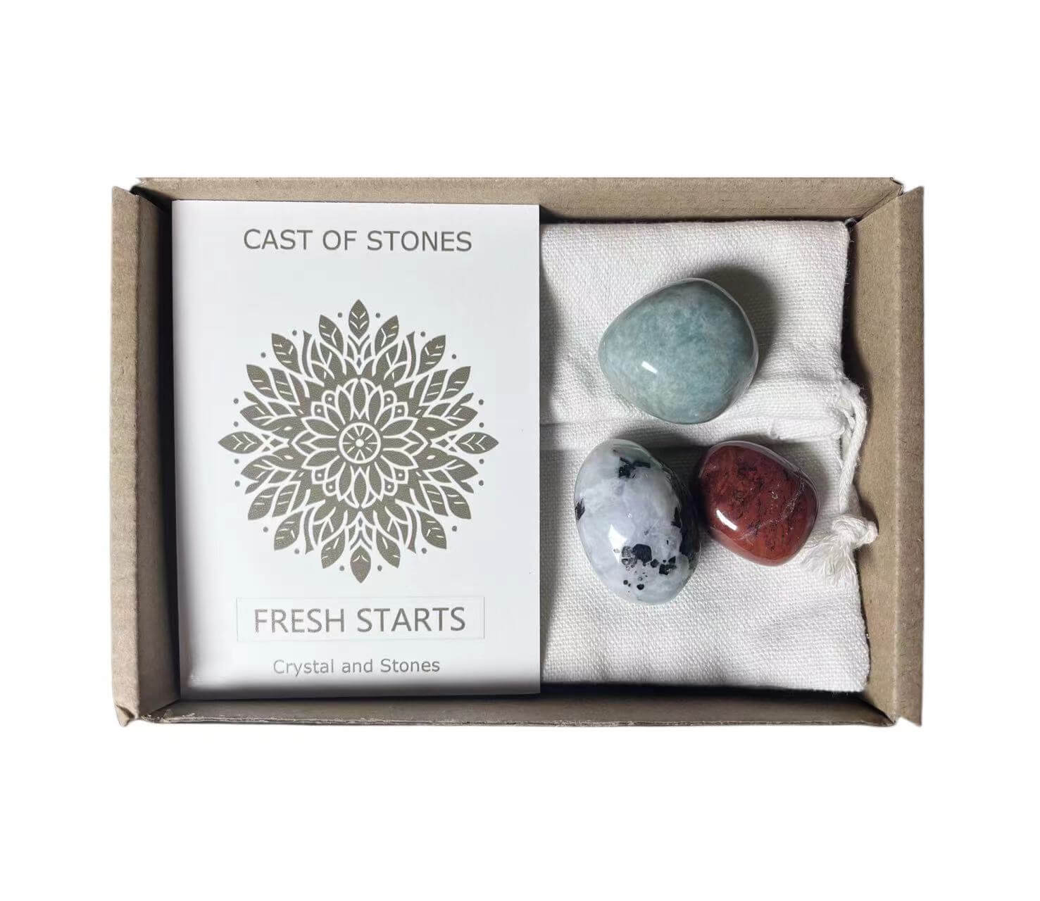 "Soul Stir - Healing Journey Series - Energy Improvement product featuring Fresh Starts crystal and stones set in a box"