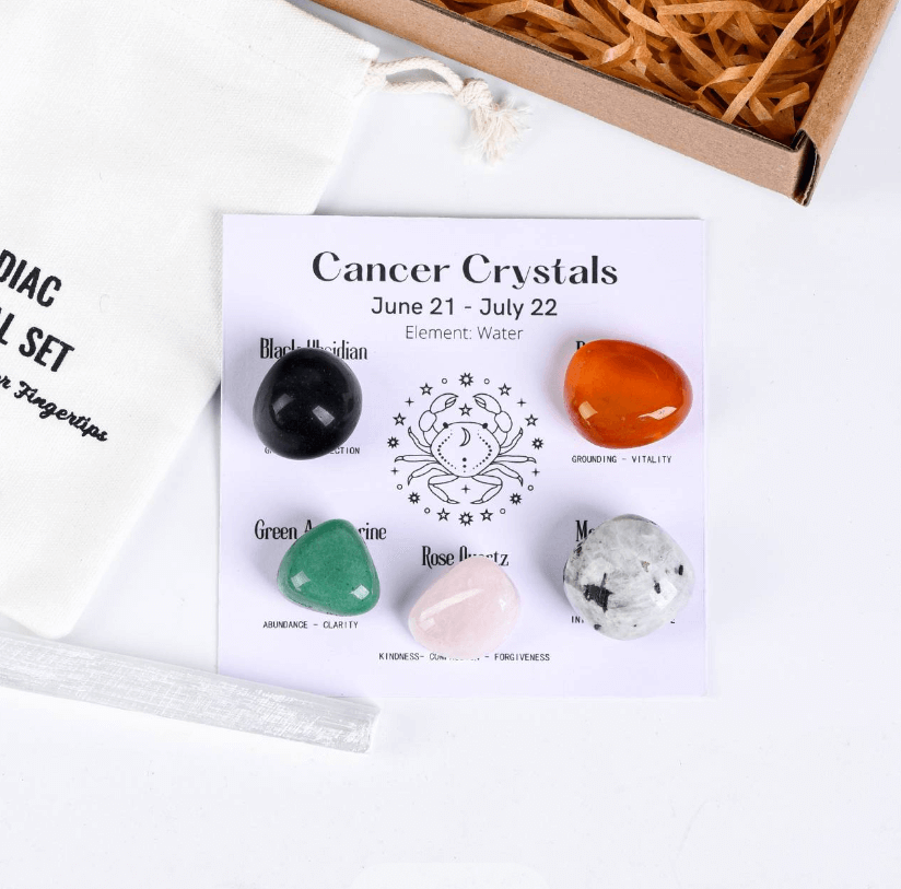 Twelve Constellation Healing Crystal Set - Self-Enhancement Cancer Crystals - five stones for balancing body, mind, and spirit.