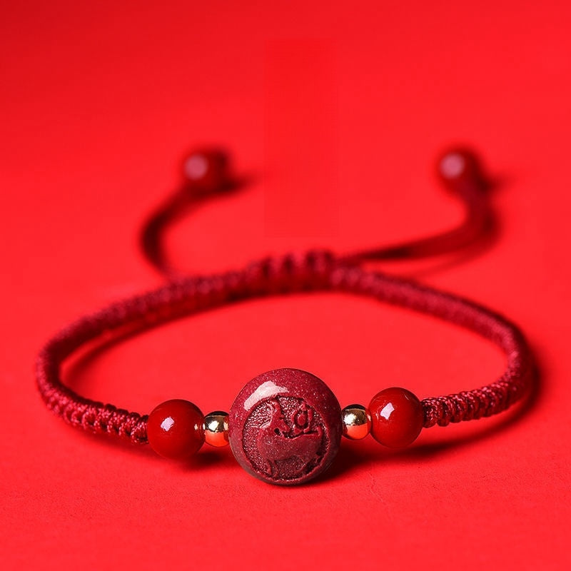 Chinese Zodiac Cinnabar Red String Lucky Bracelet - Tai Sui Amulet