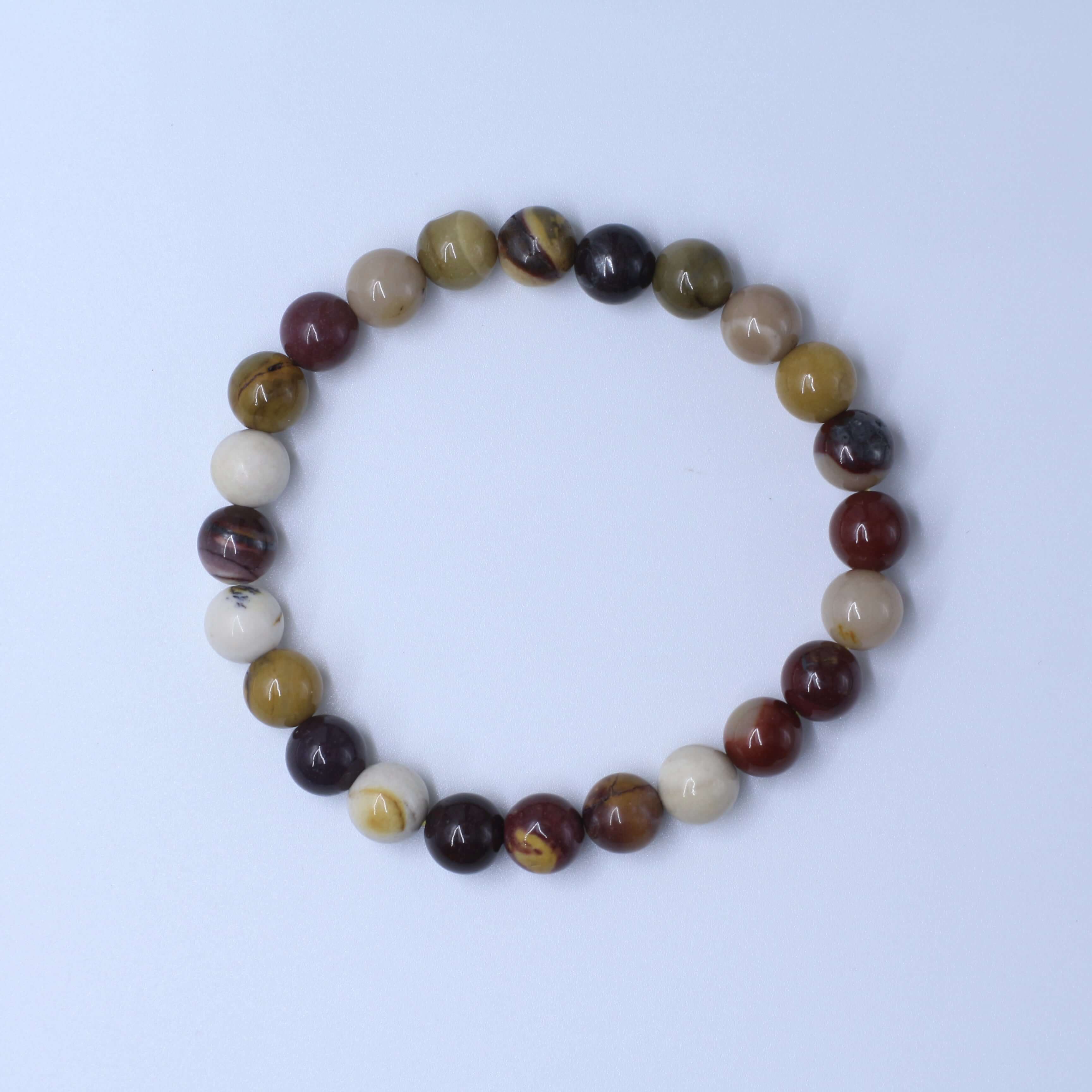 Warm Mookaite Bracelet for confidence with vibrant, multicolored beads enhancing spiritual vitality and self-belief.