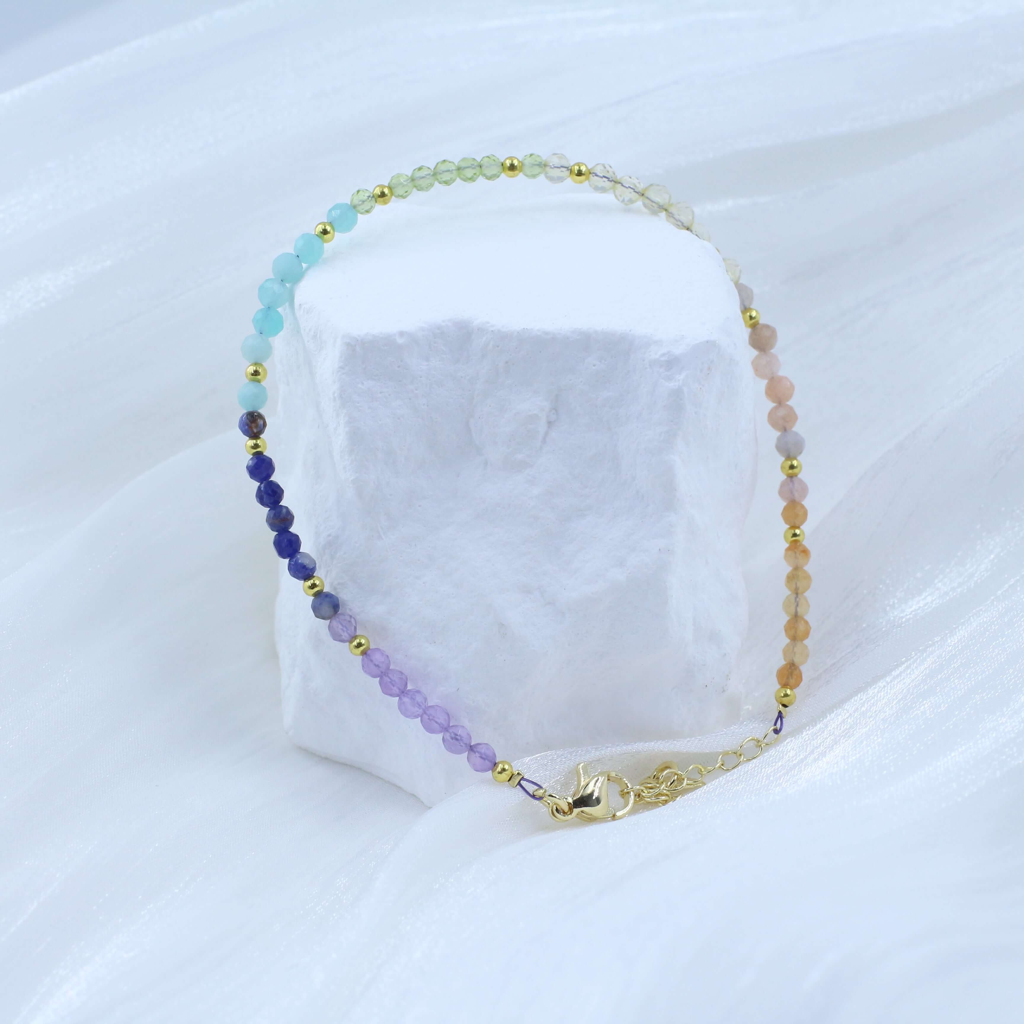 7 Chakra Crystal Bracelet for Energy Balance and Activation on White Background