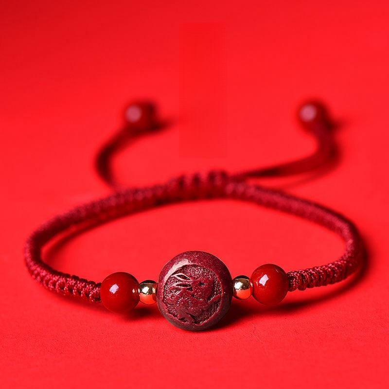 Chinese Zodiac Cinnabar Red String Lucky Bracelet - Tai Sui Amulet