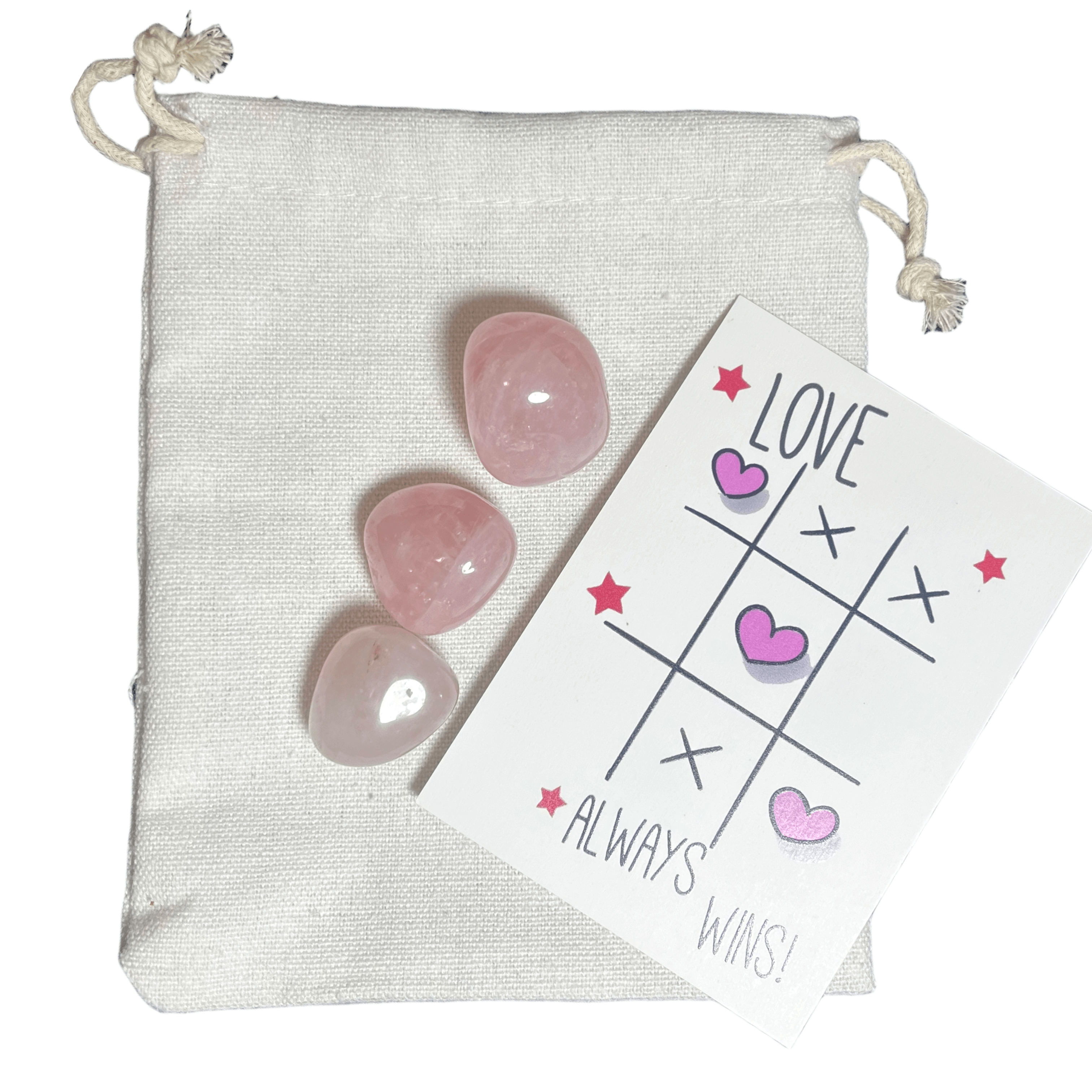 Pink Crystal Set - "Love Always Wins" with Rose Quartz as gift for family and friends