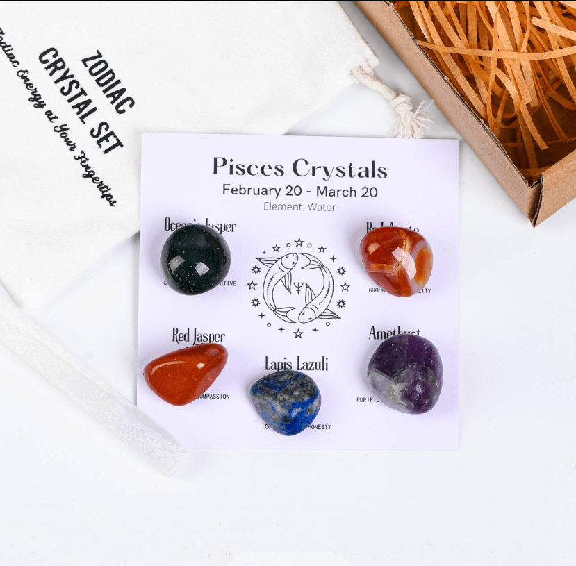 Twelve Constellation Healing Crystal Set - Self-Enhancement, Pisces Crystals with Jasper, Lapis Lazuli, and Amethyst Stones