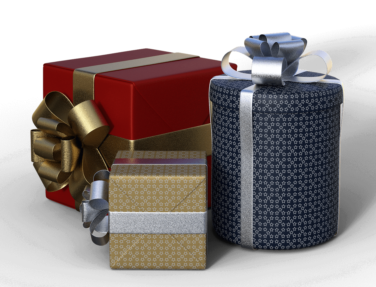 Decorative gift boxes wrapped with bows, representing a Selected Mystery Box - Spiritual Gift.